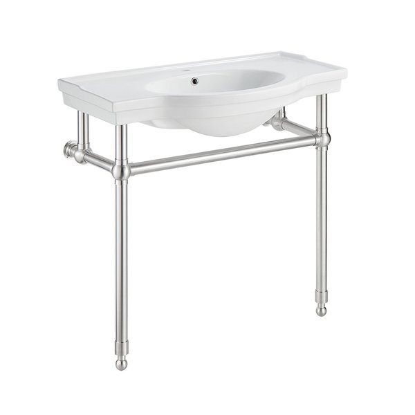 Anzzi 34.5 in. Console Sink in Brushed Nickel with Ceramic Counter Top CS-FGC003-BN